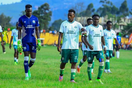 An image of Tukei James, Seremba Joseph & Rwothomio Kemis matching to the dressing room.